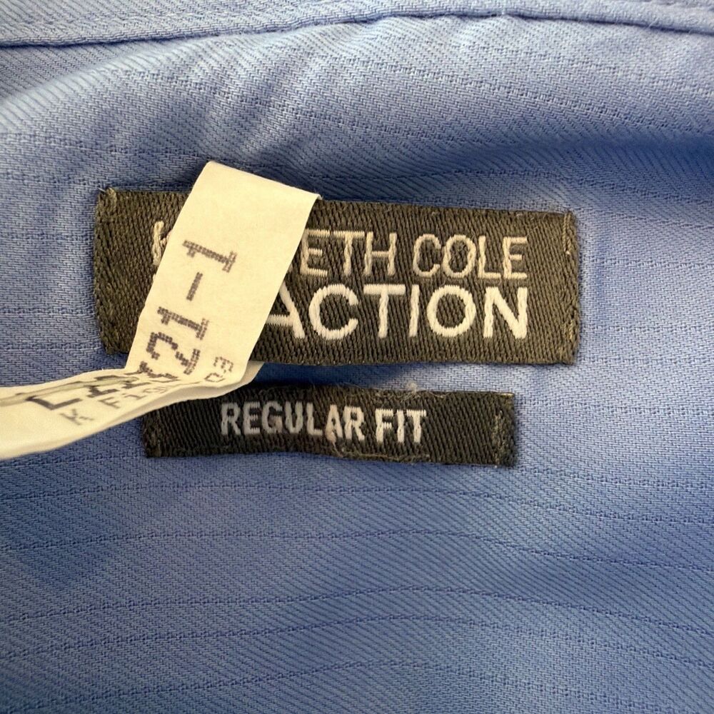 Kenneth Cole Reaction Textured Stripe Dress Shirt 18.5 34/35 Blue Wrinkle Free - Picture 13 of 15